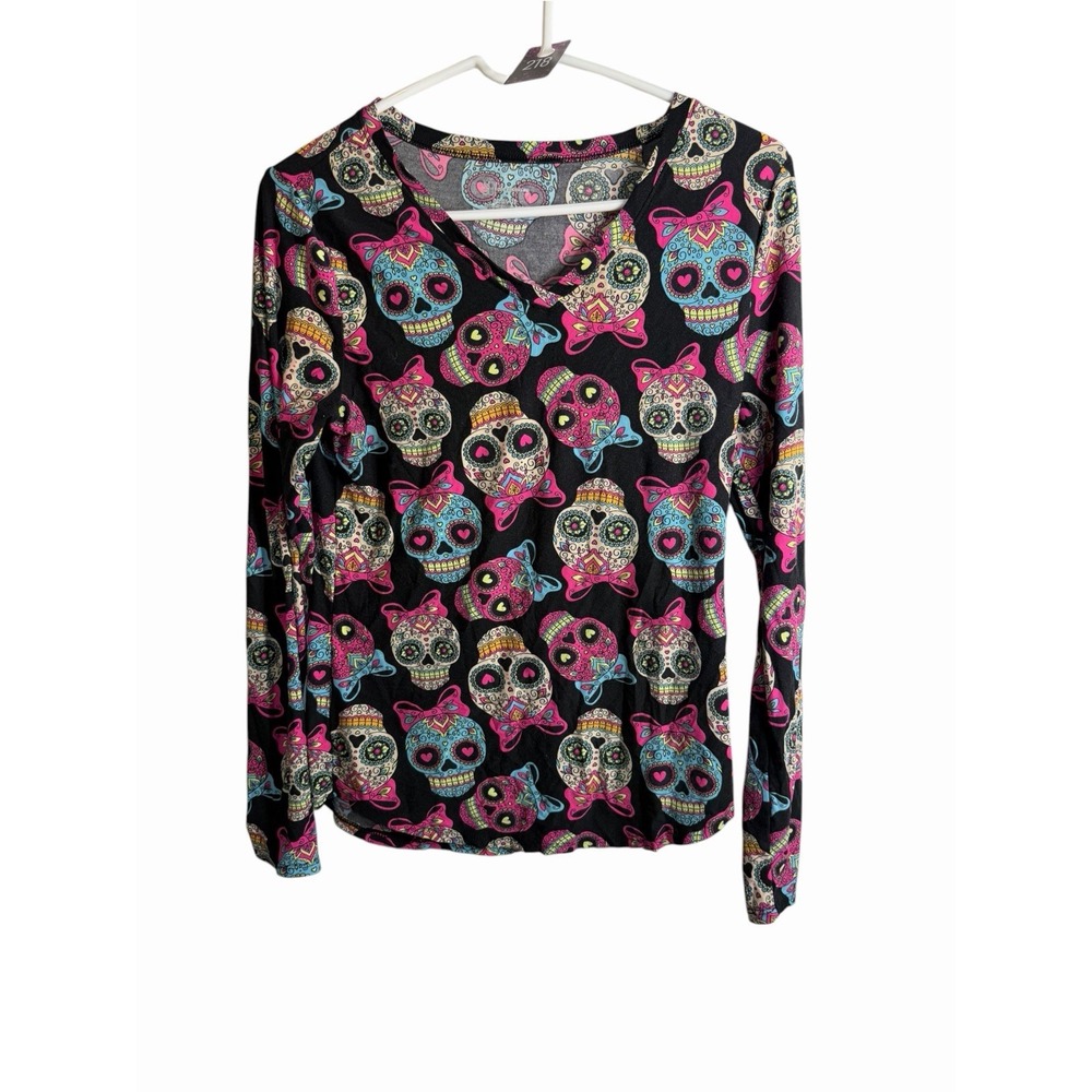 NOBO no boundaries womens long sleeve v neck skull shirt size large 11 13